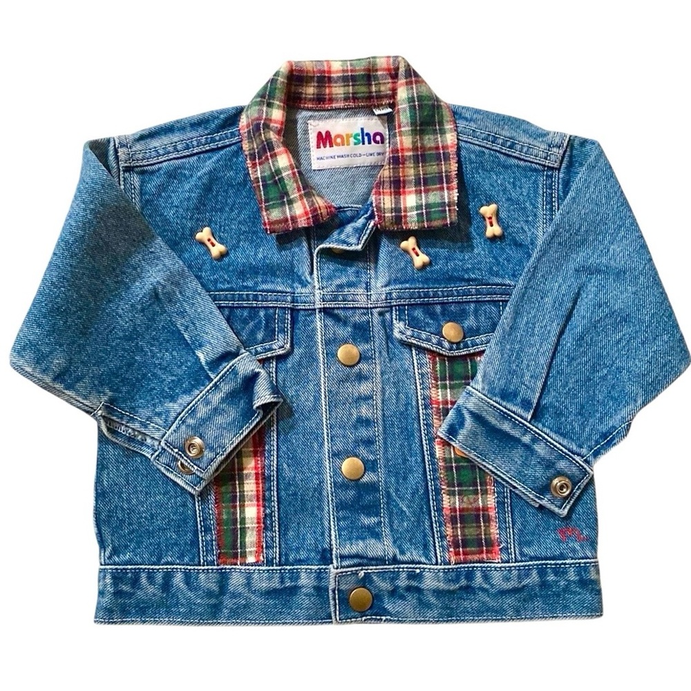 VINTAGE MARSHA INFANT 24 MONTH DENIM JACKET WITH PUPPY ON THE BACK NWOT